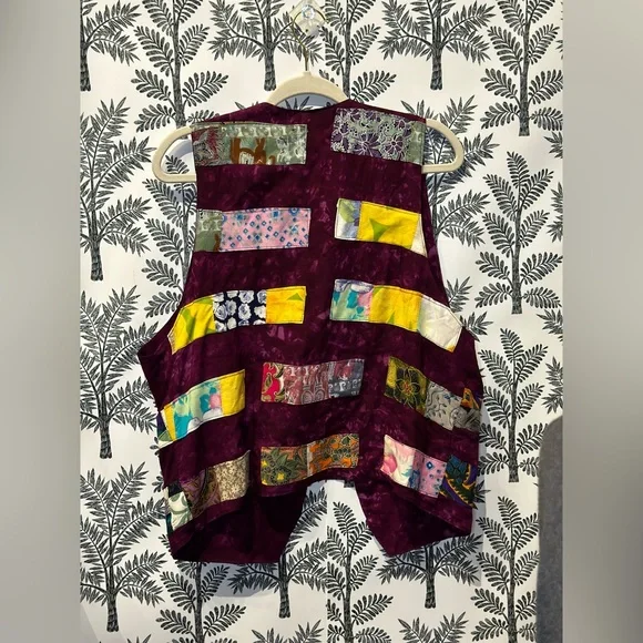 Native wear designs purple colorful rayon vest with pockets size medium - Picture 2 of 6